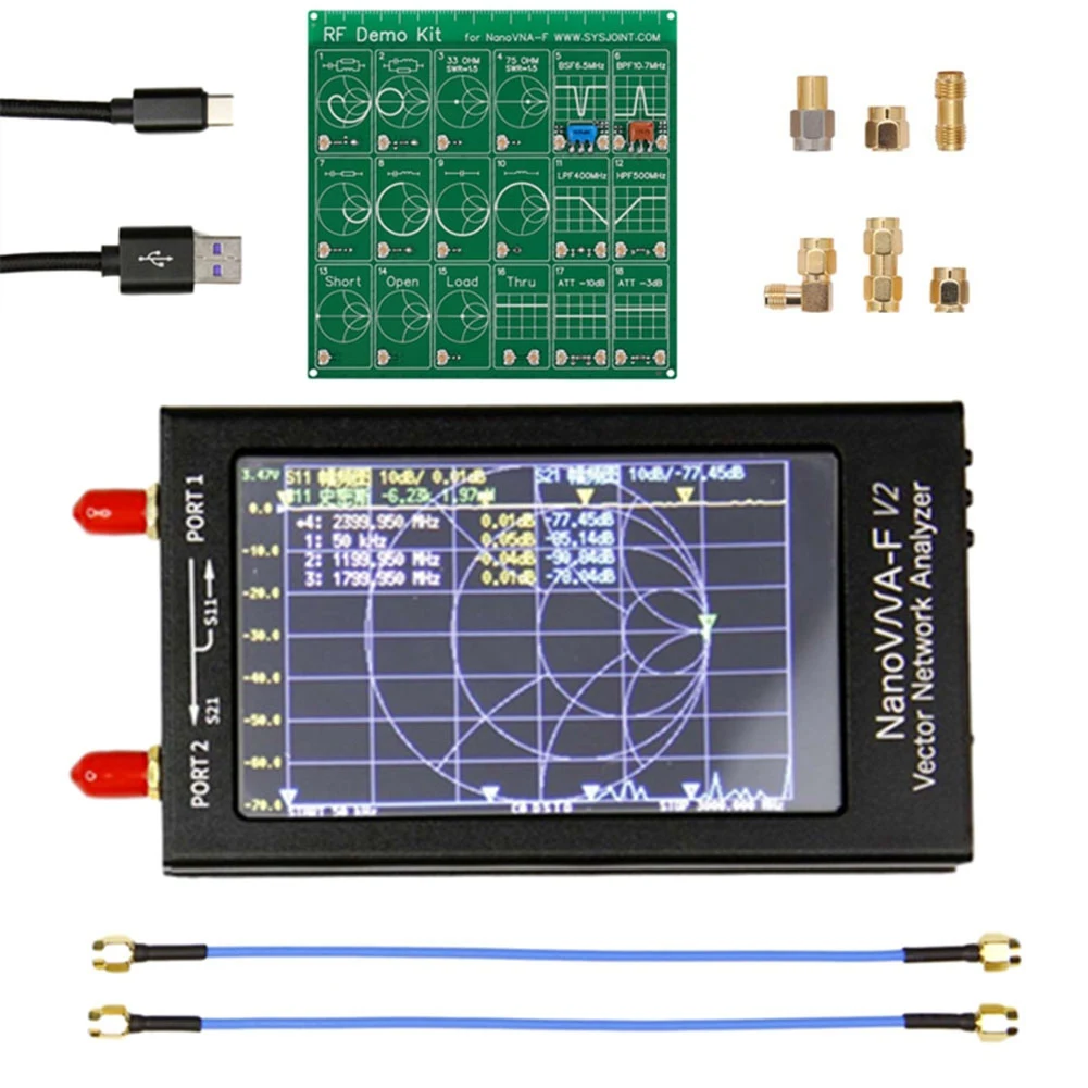 

NanoVNA-F V2 3GHz Vector Network Analyzer 4.3 Inch Touch Screen NanoVNA Antenna Analyzer with RF Demo Kit