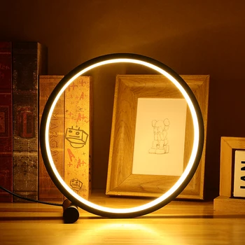 침실용 LED 테이블 램프, 원형 책상 램프, 거실용 블랙 및 화이트, 조도 조절식 침대 옆 램프, 원형 야간 조명 장식, 25cm