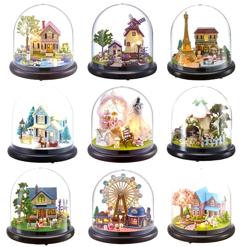 DIY Handcraft Miniature Dolls House Glass Dome World travelling Series Xmas Gift 