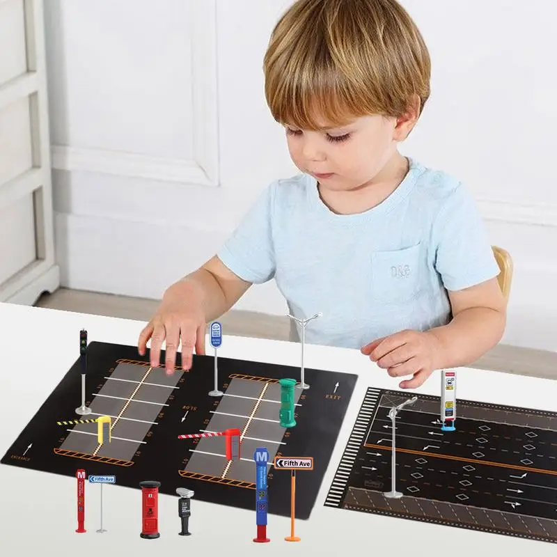 Road Signs Toy Kids Road Signs Toy Traffic Urban Transportation Model Toys Mini Traffic Educational Playset With