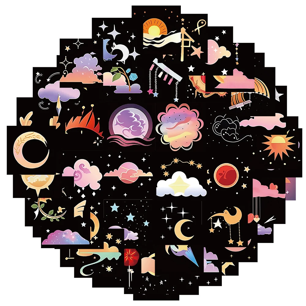 

10/30/50pcs Art Sun Moon Stars Graffiti Stickers Decorative Bottle Window Luggage Scrapbooking Cute Cartoon Sticker Decal Toys