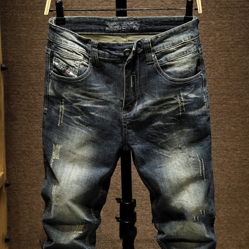 Jeans Mens Denim Pants Slim Fit Retro Stretch 2024 Spring and Autumn Trousers for Man Streetwear Moto Biker Jeans High Quality 4