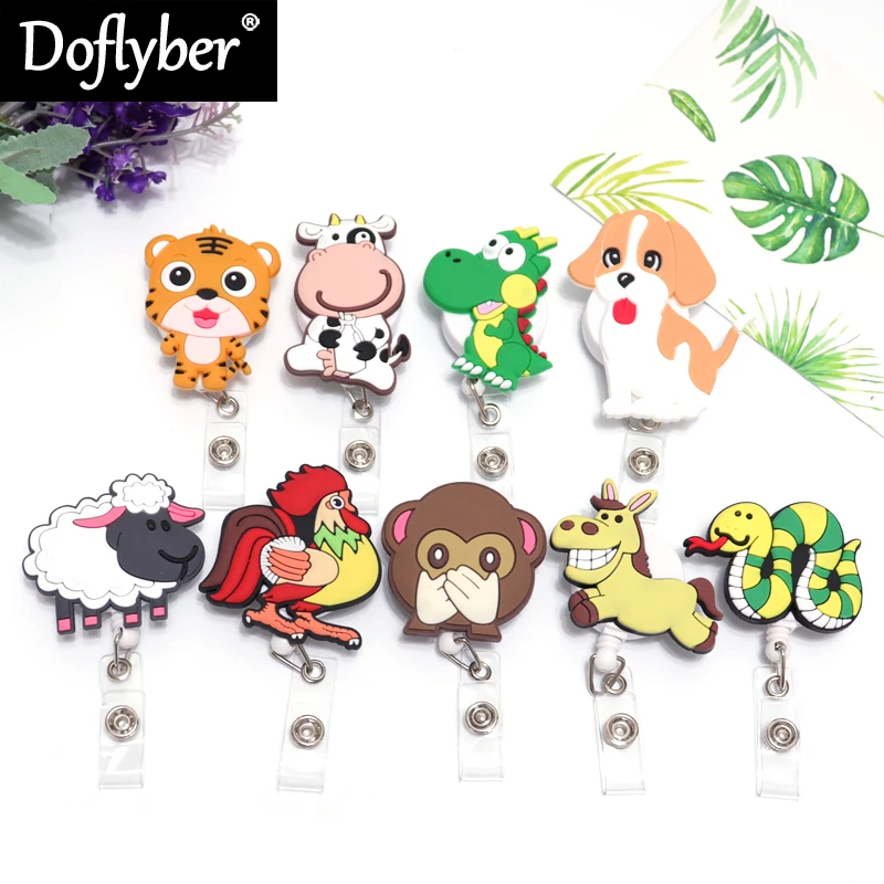 Cartoon Animal Dog Dinosaur Silicone Retractable Badge Reel Doctor Nurse Chest Card Exhibition Holder Clip Badge Holder dinosaur nurse badge reel cartoon animals bear rabbit easy pull buckle name tag id card retractable badge holder