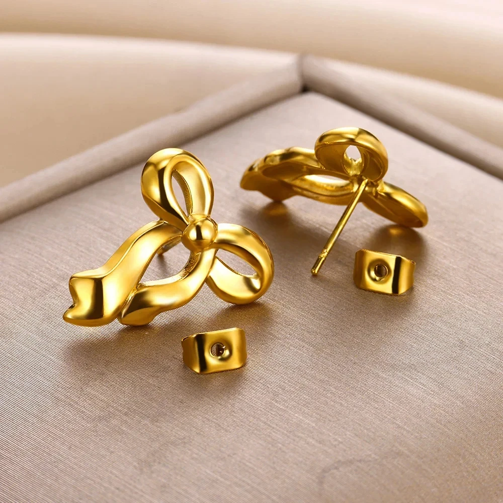 Fashion Bow Knot Stud Earrings for Women Girls