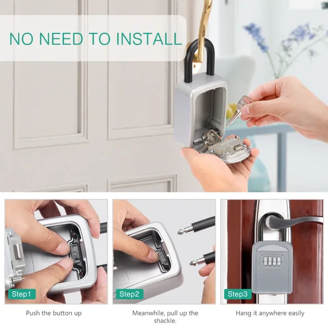 Zinc Alloy Hook Key Box 4 Digit Combination Password Safe Weatherproof Key Safe Security Storage Box 4