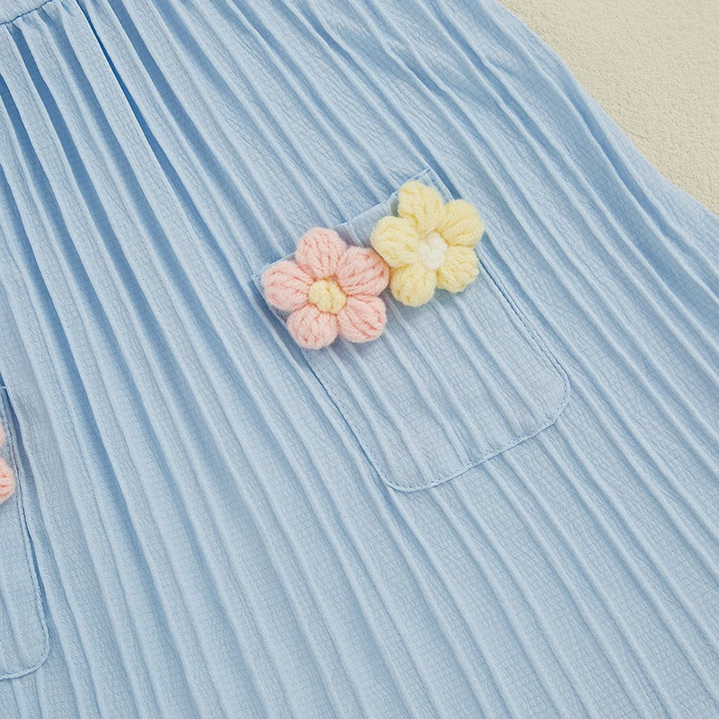 FOCUSNORM 0-5Y Princess Little Kids Girls Dress Flower Embroidery Fly Sleeve Ruffles Hem Casual Summer A-Line Dress