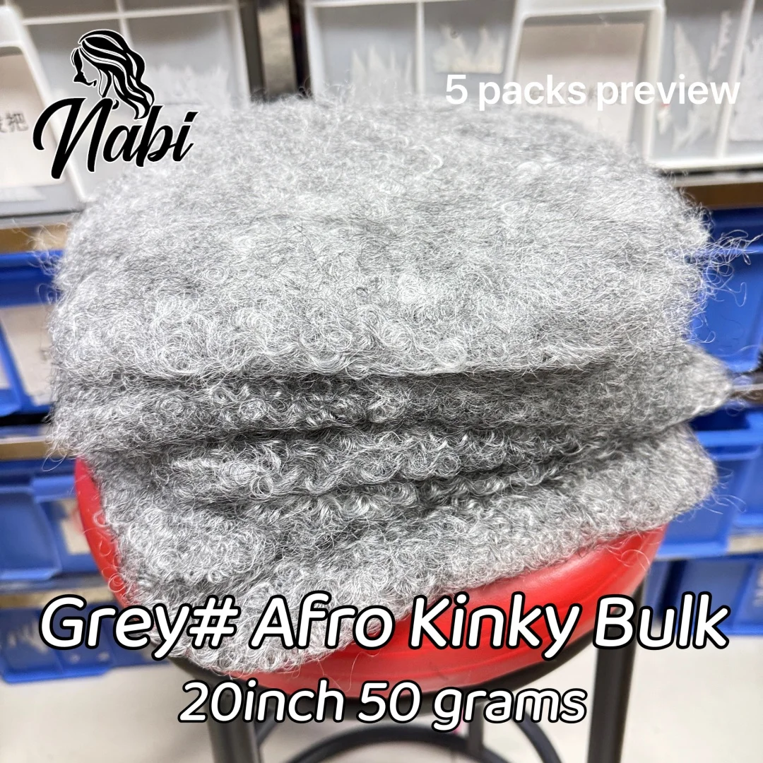 Nabi Gray Afro Kinky Human Hair Bulk 50g/1Pc 20inch Colored Remy Hair for Micro Braids Locs Extensions 4