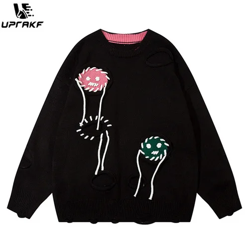 UPRAKF Funny Pattern Sweater Autumn Crew Neck Winter Loose High Street Casual Fashion Streetwear Warm Basic Pullover Knitted