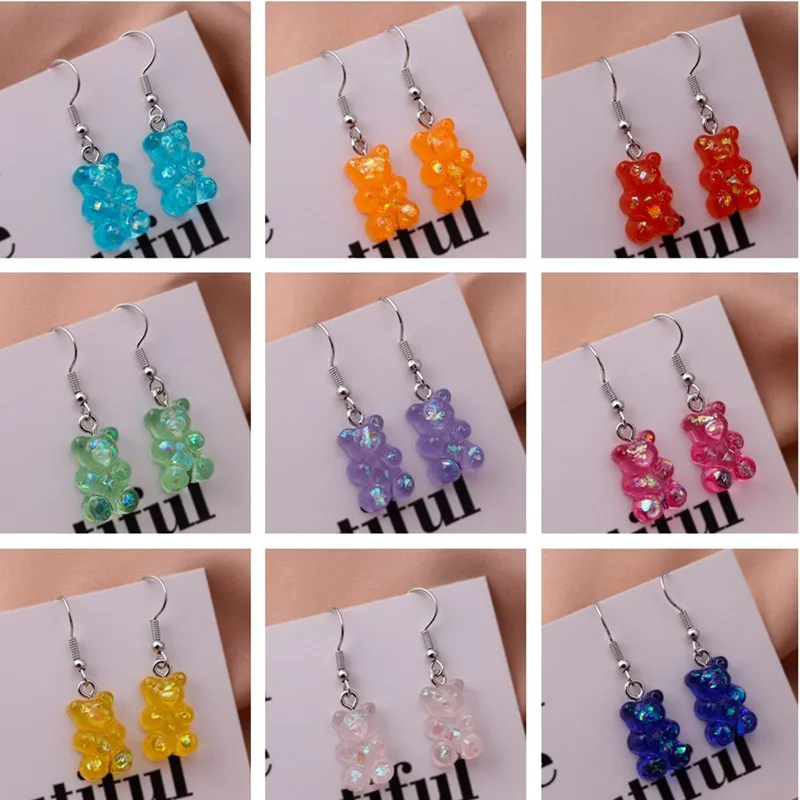 Cute Colorful Animal Gummy Bear Orecchini Cartoon Design Ganci Per Le Orecchie Femminili Orecchini Pendenti Donna Girl Party Birthday Jewelry Gift
