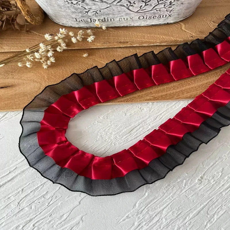 1 미터 블랙 레드 레이스 레이스 시리즈 리본 액세서리 수제 Diy 모자 스커트 밑단 의류 액세서리 Pleated Ruffles Wide
