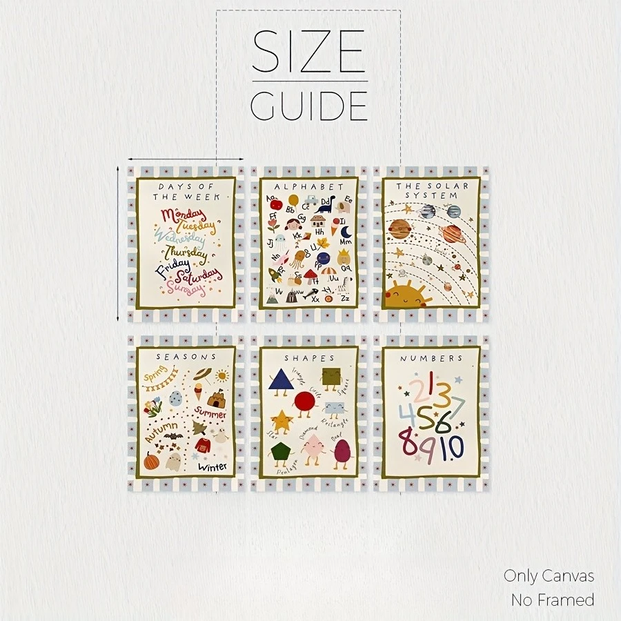 6PCS Sheets/set A Mix of Educational Printed Materials, Bohemian-style Playroom Wall Art, Frameless Letter Posters - 2