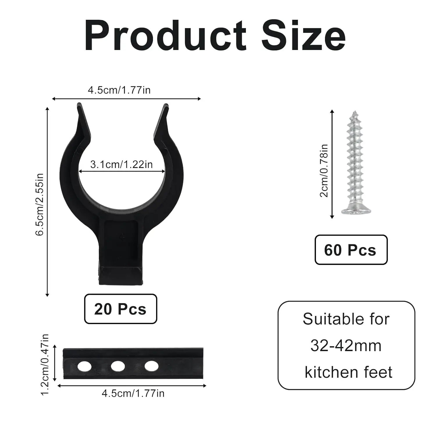 Premium Skirting Clips Set - 20-Pack with 60 Screws for Kitchen Skirting Panels