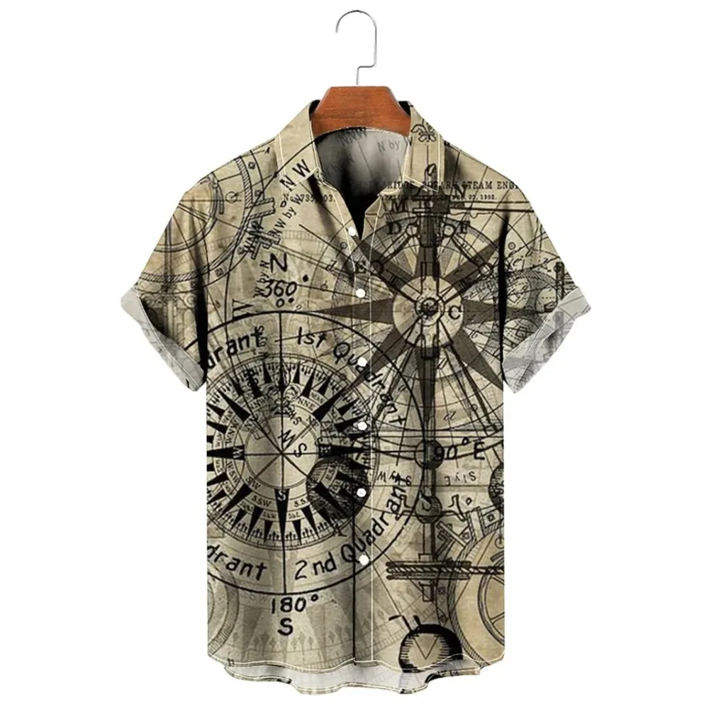 Men Hawaiian Shirt Retro Harajuku Print Vintage Floral