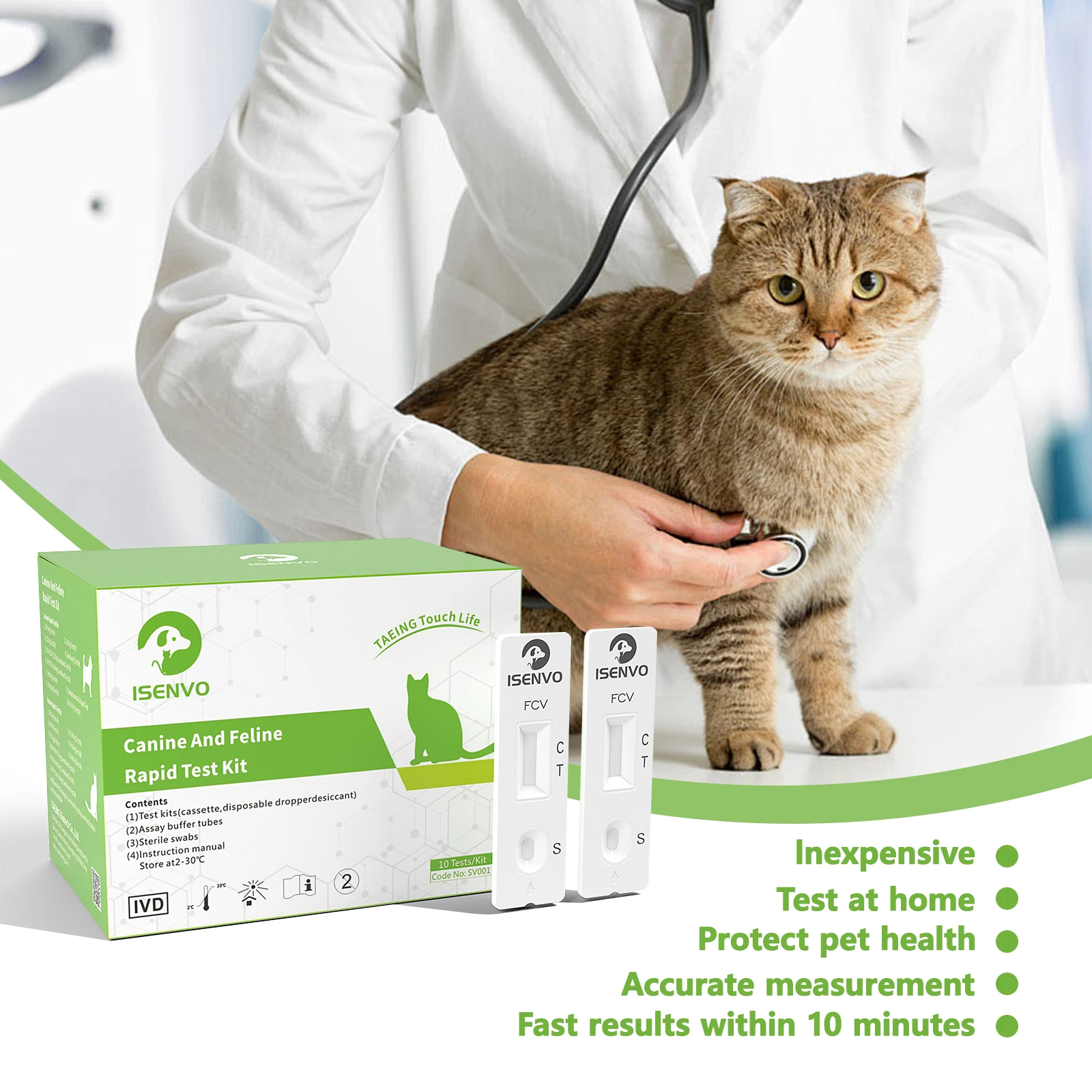 Feline virus test kits 10 Pcs Feline Cat Calicivirus FCV Rapid precision Test Kit Vet Home Nasal & Eye Swab Health Detection for Cats
