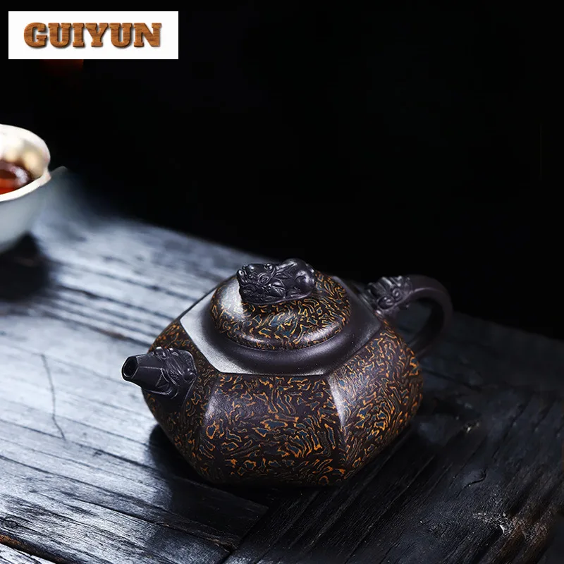 310ml-Authentic-Yixing-Purple-Clay-Pot-Exquisite-Black-Panther-Square ...
