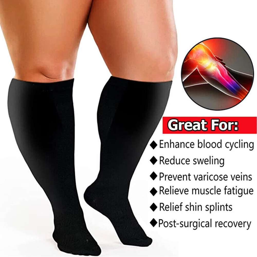 1Pair Big Size S-7XL Calf Compression Stock Knee High Stockings