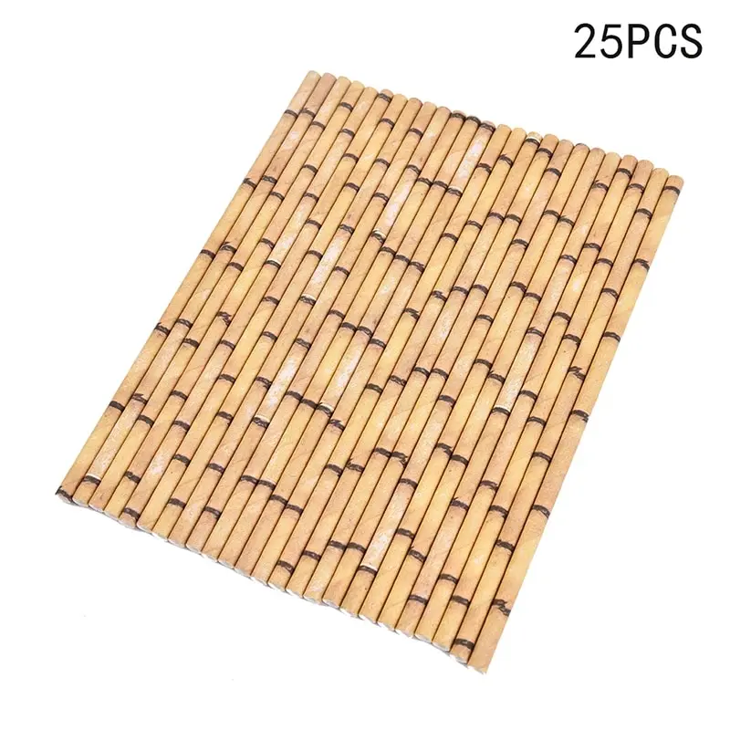 25pcs Paper Straws Bamboo Print Hawaiian Jungle Tropical