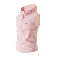 Gilet à capuche de Protection UV pour hommes et femmes, vêtements de course tendance, Protection solaire, veste sans manches 4