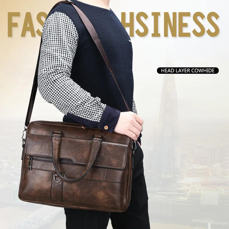 Men Briefcases Bag For 14 inch Laptop Business Travel Handbags Leather Office Shoulder Bags For Man leather briefcase document bag laptop sleeve bag canvas briefcase
