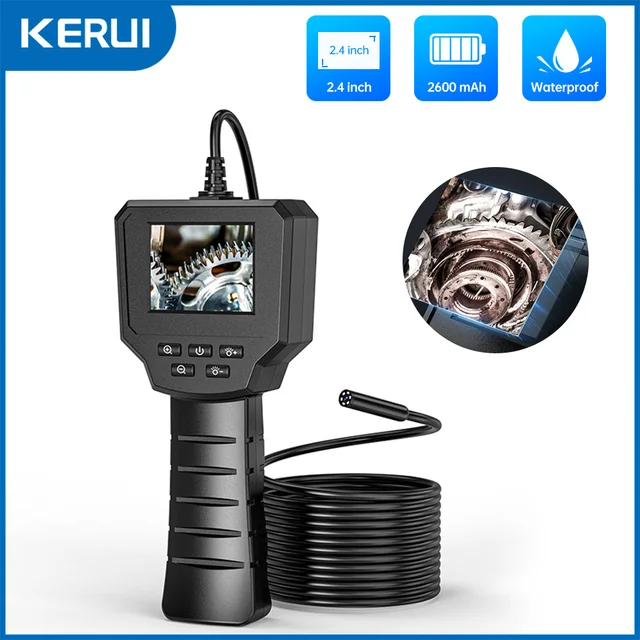 KERUI Industrial Endoscope with 2.4 Inch IPS Screen Pipe Inspection Camera Borescope with 2600mAh Battery for Checking Car Sewer 2