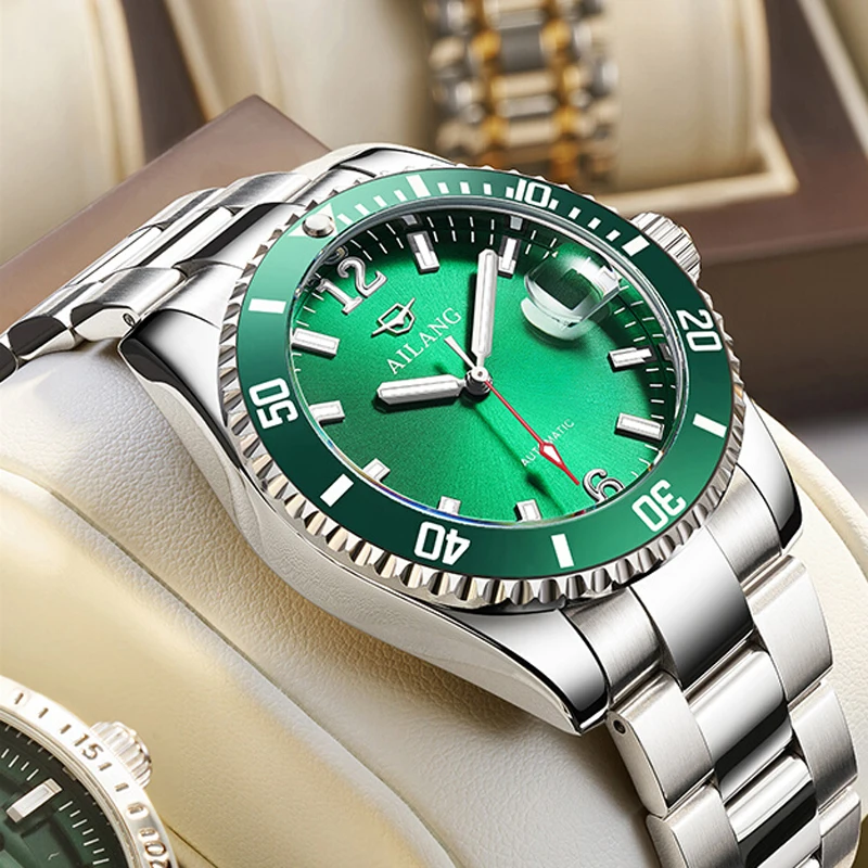 

AILANG Men Mechanical Watch Stainless Steel Strap Simple Fashion Fully Automatic Watches Luminous Waterproof Clock With Calendar