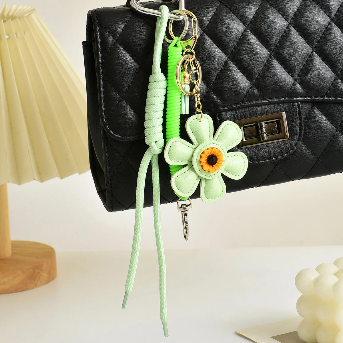 Fashion Creative Leather Sunflower Braided Rope Bag Charm Keychain for Women Ladies Stylish Backpack Key Ring Handmade Jewelry
