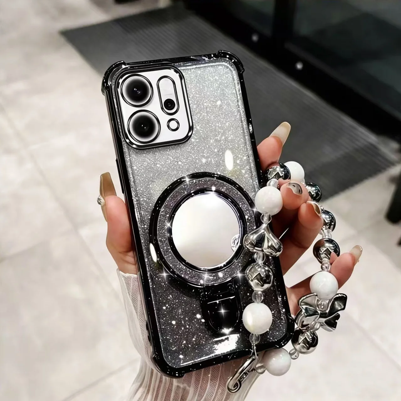 Shockproof Plating Mirror Magnetic Bracket Bracelet Phone Case Cover