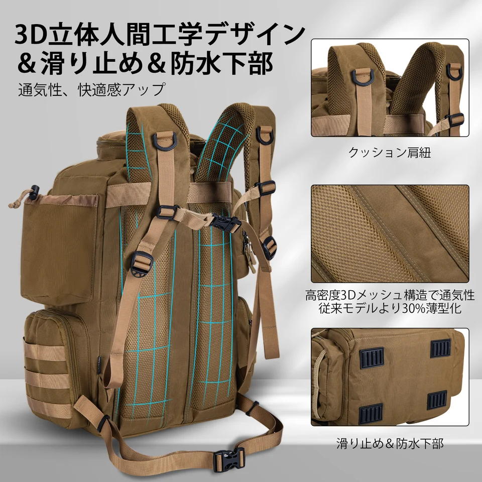 Goture Angelrucksack 58L  Wasserdicht, Mit Khler, Rutenhalter & 8  Kdertaschen Angelrucksack Mit Khlfach