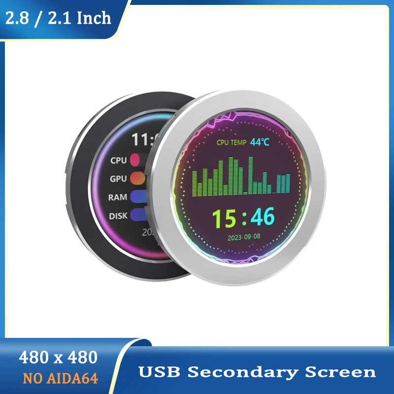 Monitor Usb Water Cooler Screen pc Case Secundário Lcd Música Função de Análise Espectro para Windows 10 11 2.1 2.8 480×480