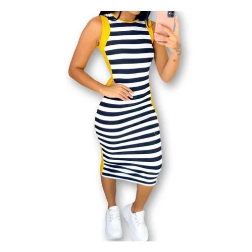 black halter midi dress Vintage 00's KOEMCY Women's Low Back Color:Daffodil springpromo