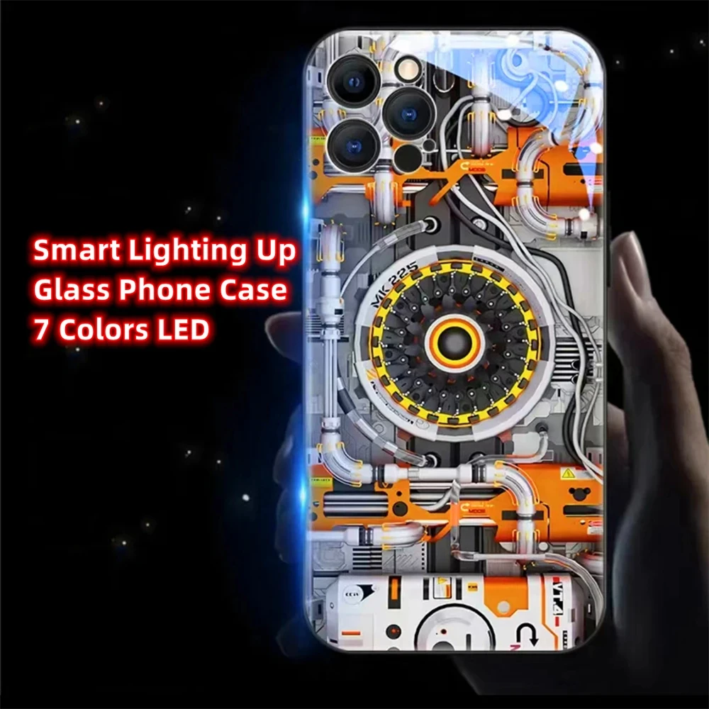 Luxury Mechanical Chassis Luminous Glass Phone  For OPPO Reno 3 4 5 6 7 8 9 10 11 Pro Plus Find X5 X6 Pro Calling Light Up Cover