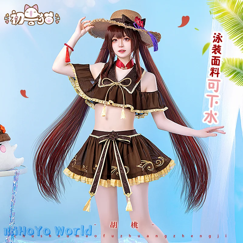 

Game Genshin Impact Hutao Swimsuit Cosplay Dress Uniform Doujin Hu Tao Cute Summer Beach Swimwear Costume Swimming Birthday Gift