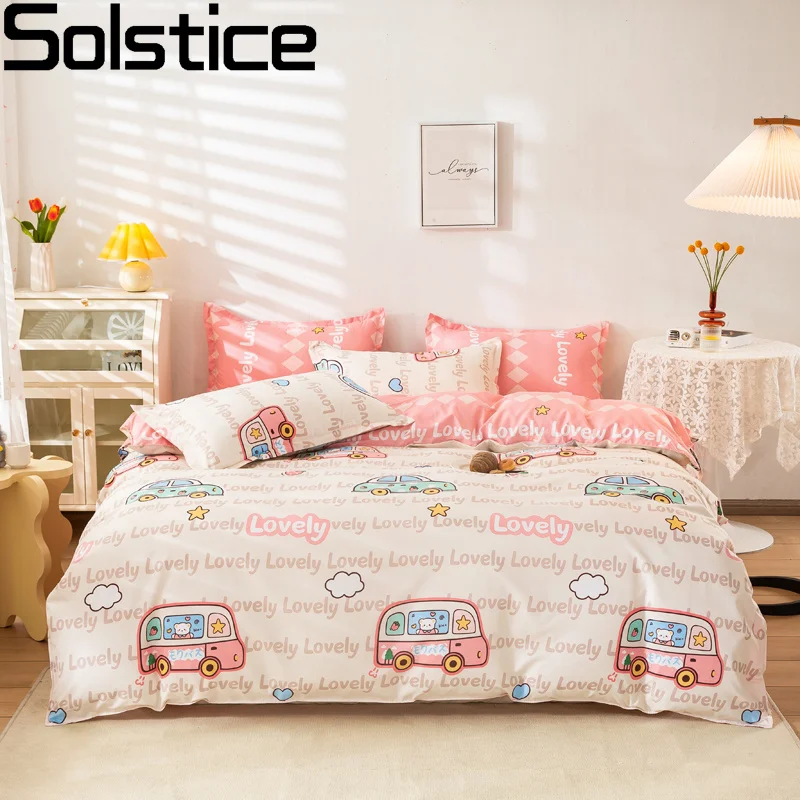 

Solstice Home Textile Duvet Cover Sheet Pillow Case Lovely Pink Cat Kitty Bedding Set Girls Kid Teen Woman Bed Cover Bedclothes