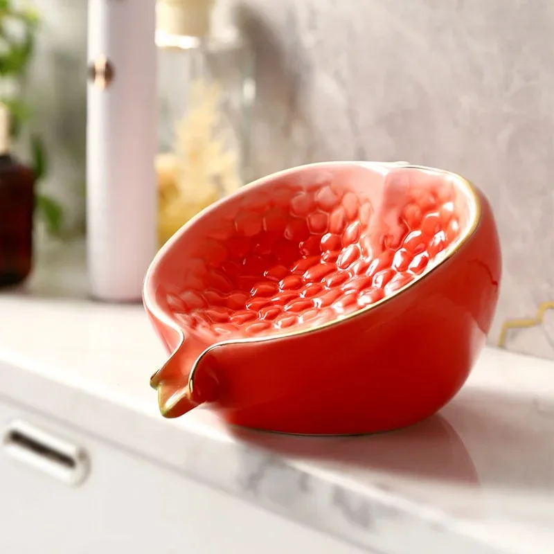 Creative Ceramic Pomegranate Shape Soap Holder Box Wash Table Drain Soap Dish Toilet Box Home Bathroom Decoration