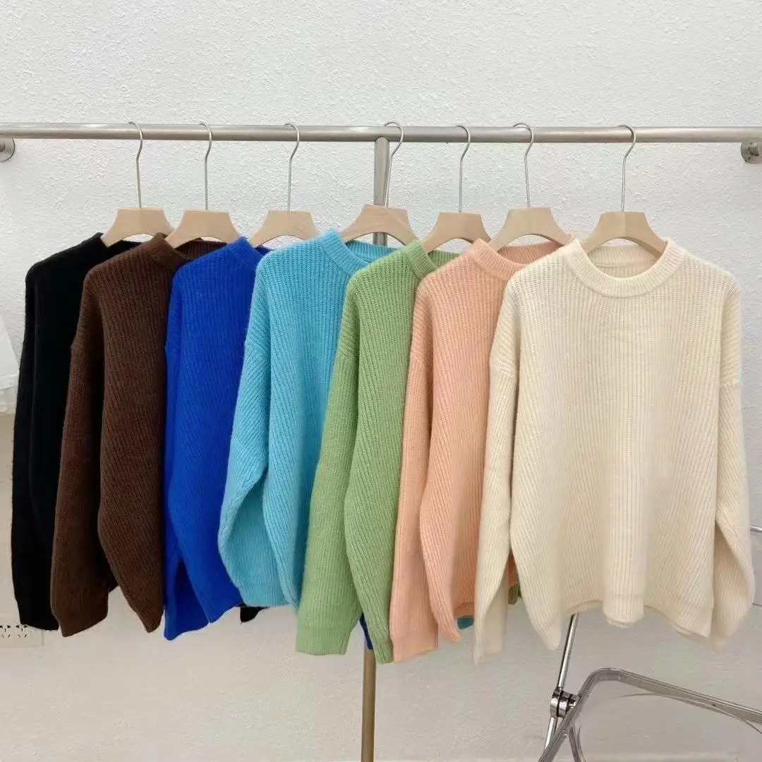 

Candy-Colored Sweater Women Thickened Autumn and Winter 2022 New Loose Outside The Simple Short Knitted Sweater Tide