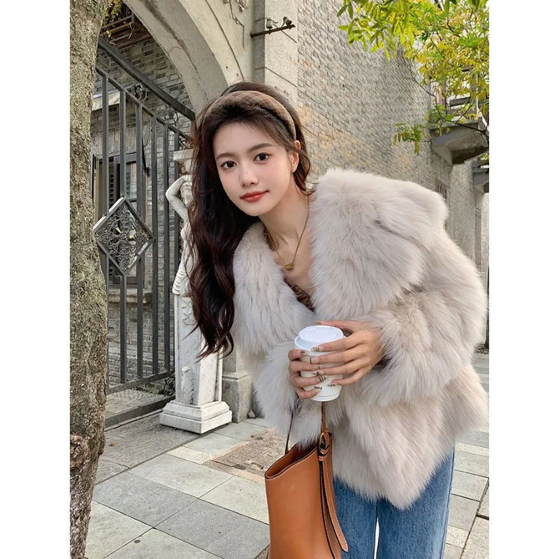 Luxury Brand Faux Fur Coat Women Autumn Winter Fluffy Jacket  Warm Thick Korean Chic Outerwear Solid Long Sleeve Women Clothing