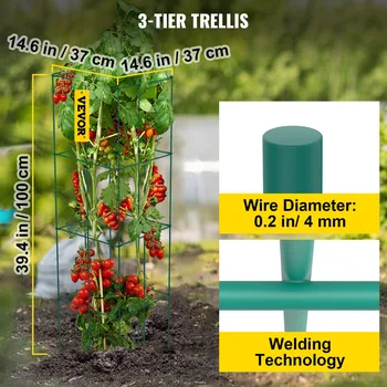 VEVOR Tomato Cages Plant Support Cages 3/5/6/10 Pack Square Steel 3.3 /3.8 FT Green for Garden Plant Care Soil & Accessories 3