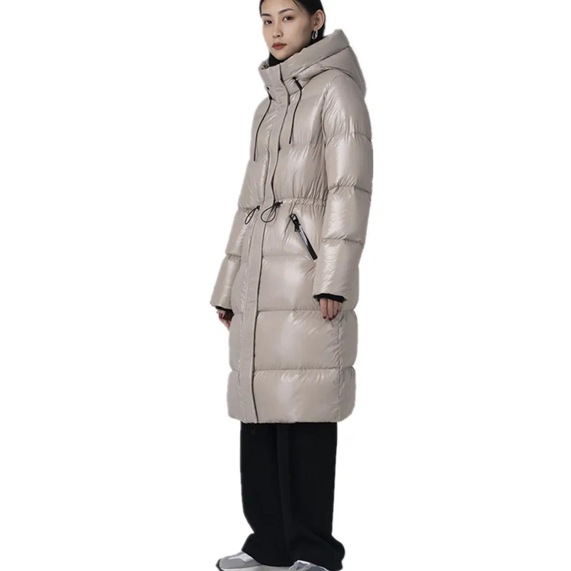 Thickened Goose Down Jacket for Women, Hooded Warm Long Coat, Super Windproof and Waterproof, Autumn and Winter
