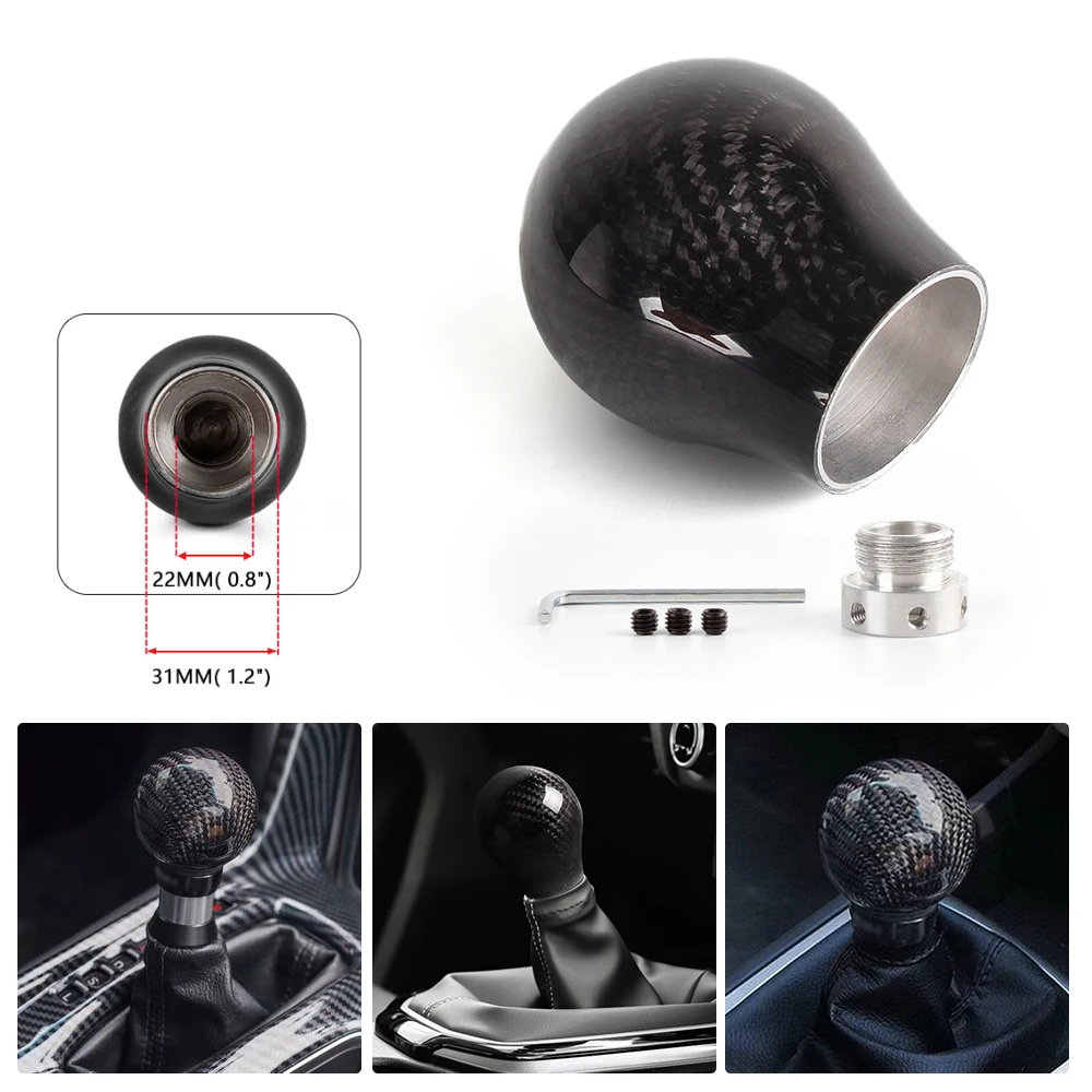 Free Shipping Carbon Fiber Gear Shift Knob Manual Transmission Gear Stick Head Shifter Lever Handle With Limiter Adapter SFN135