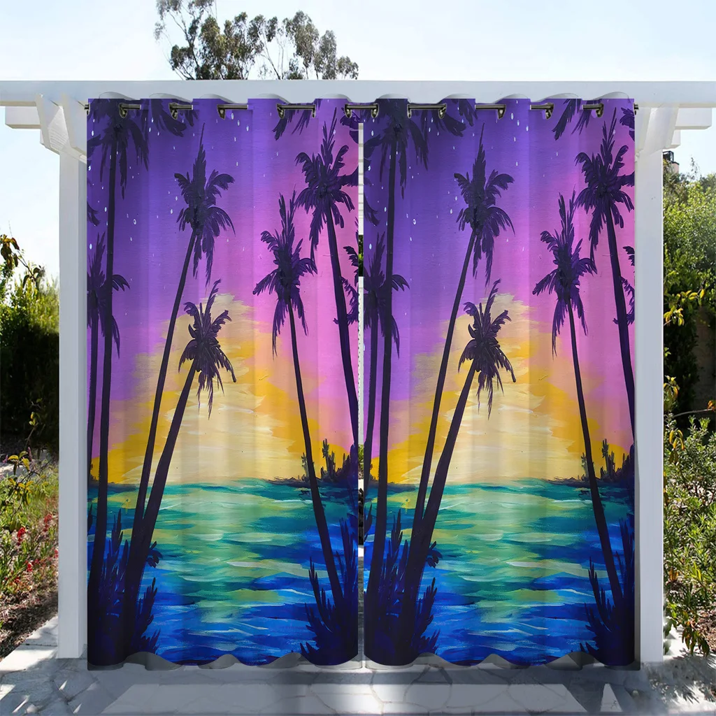 1 pc Outdoor Curtains, Waterproof QutdoorGarden Curtains, Modern Minimalist StyleNature Theme Yard Curtains, Tropical PlantPatte 4
