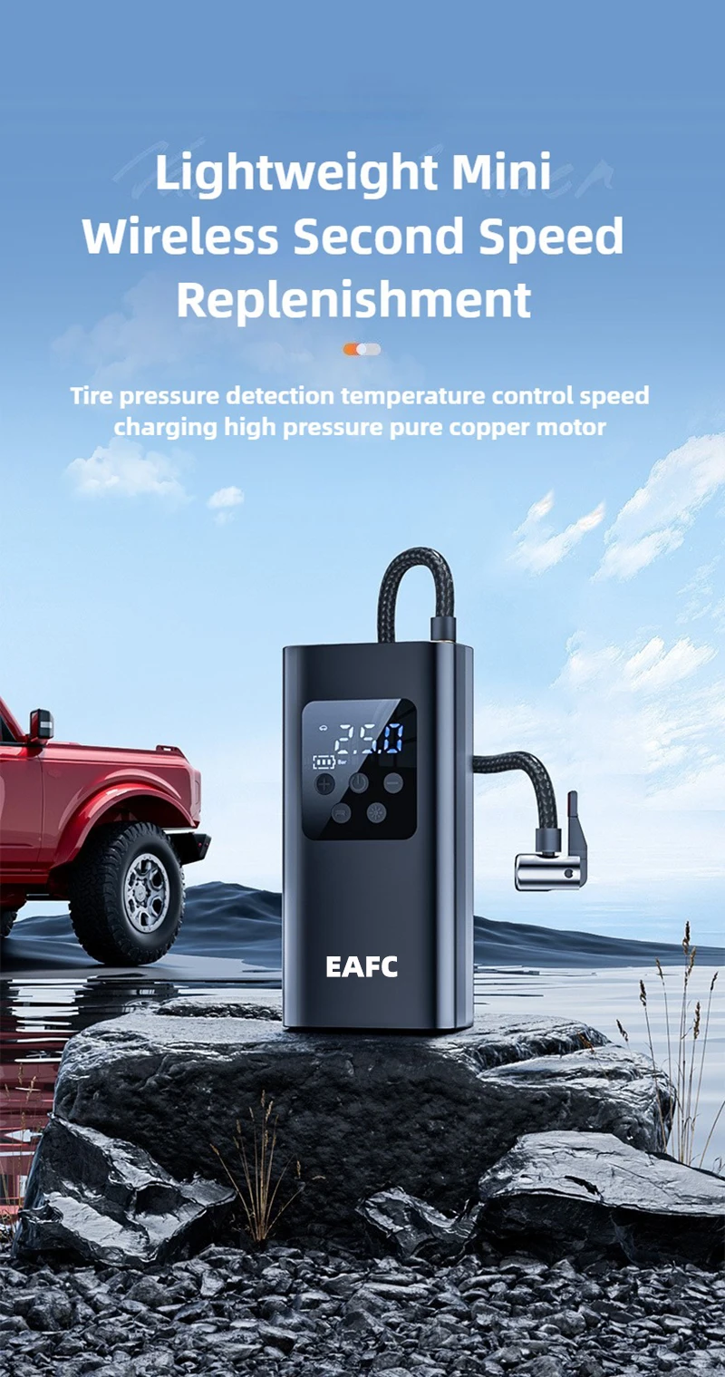 EAFC Kabelloser digitaler Reifenfüller, tragbare Luftpumpe für Auto, Motorrad und Fahrrad, Typ-C, wiederaufladbares Reifenzubehör – Detail 1