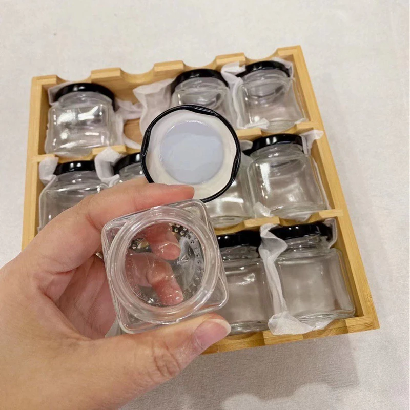 Glass Storage Jars with Bamboo Bracket, Seasoning Tank, Sealed Glass Bottle, Kitchen Bottle, 50ml, 12 Units 5
