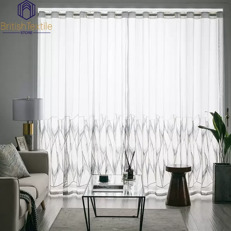 Modern Curtains for Living Dining Room Bedroom Embroidered Tulle Simple Geometric Pattern Window Sheer Drape Room Decor Custom 2