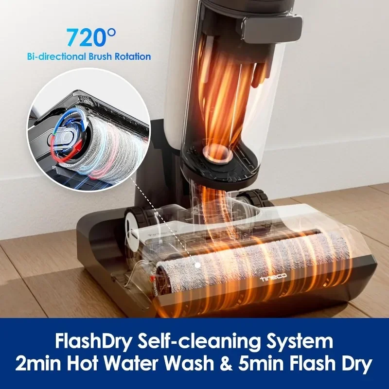 Tineco FLOOR ONE S7 FlashDry Smart Cordless Wet Dry Vacuum Cleaner, Long Runtime, Great for Sticky Messes, Self-cleaning
