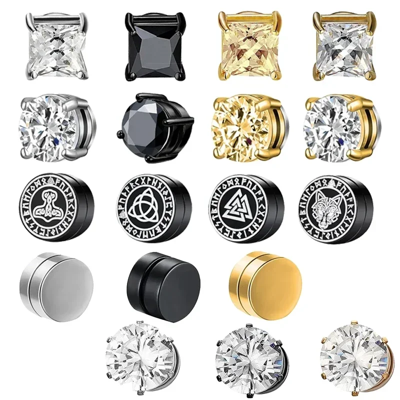 1Pairs Crystal Strong Magnetic Ear Stud Clip Earrings for Men and Women Punk Round Zircon Magnet Non Piercing Jewelry