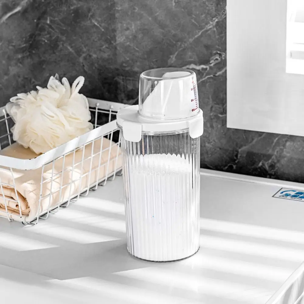 Transparent Laundry Detergent Dispenser Bottle with Measuring Cup Multipurpose Laundry Powder Storage Box Sealed