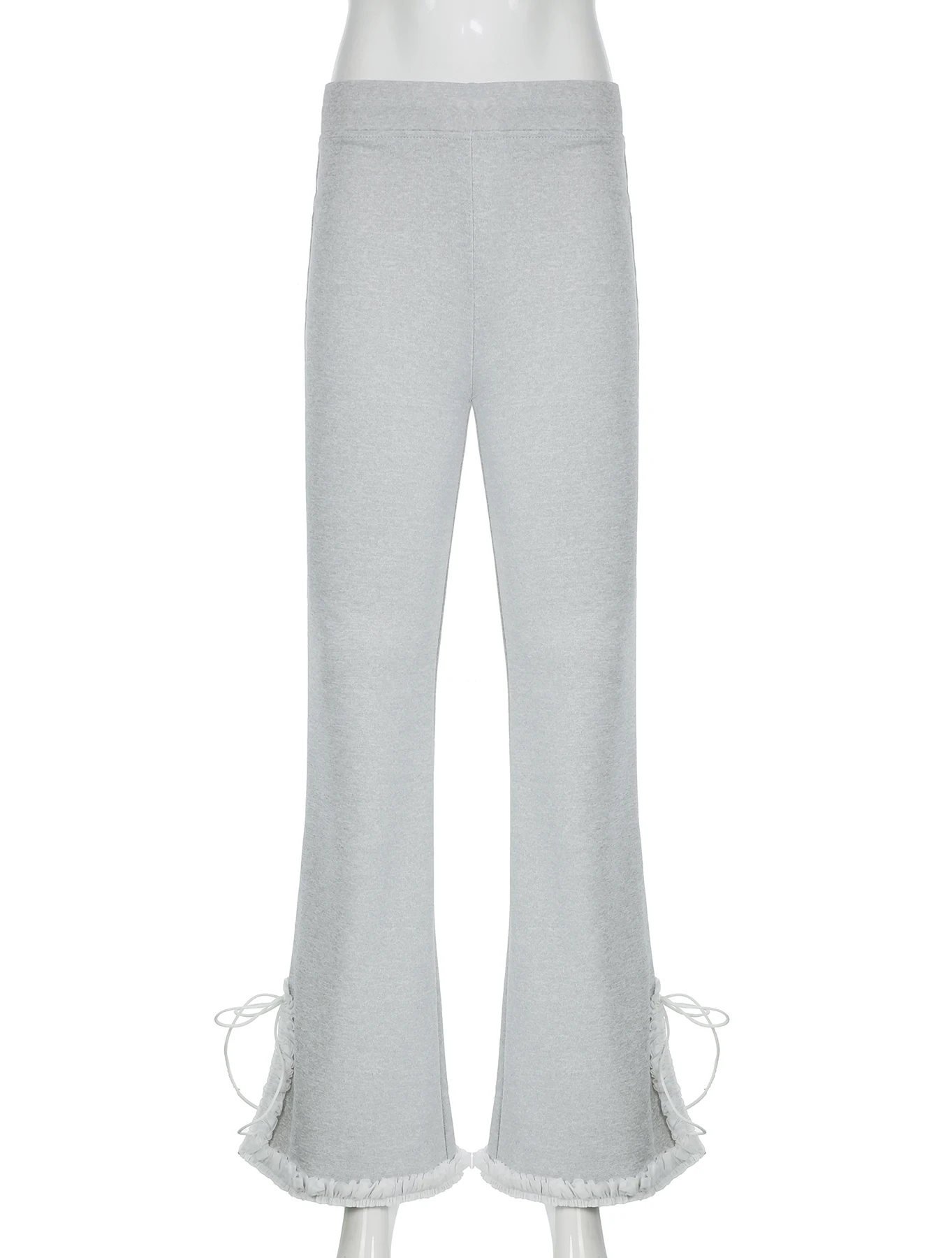 IAMSURE Casual Solid Lace Trim Split Flare Pants Basic Low-Waisted Wide Leg Pants Women 2024 Summer Fashion Streetwear Ladies