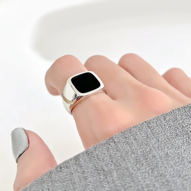 Promotion Square Black Glue Dropping Resin Thai Silver Ladies