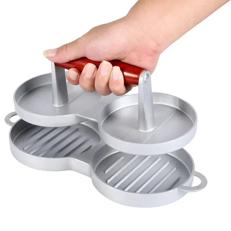 Double Grid Double Hole Burger Meat Press Machine Hamburger Press Non-Stick Minced Steak Hamburger Mold Kitchen Tools