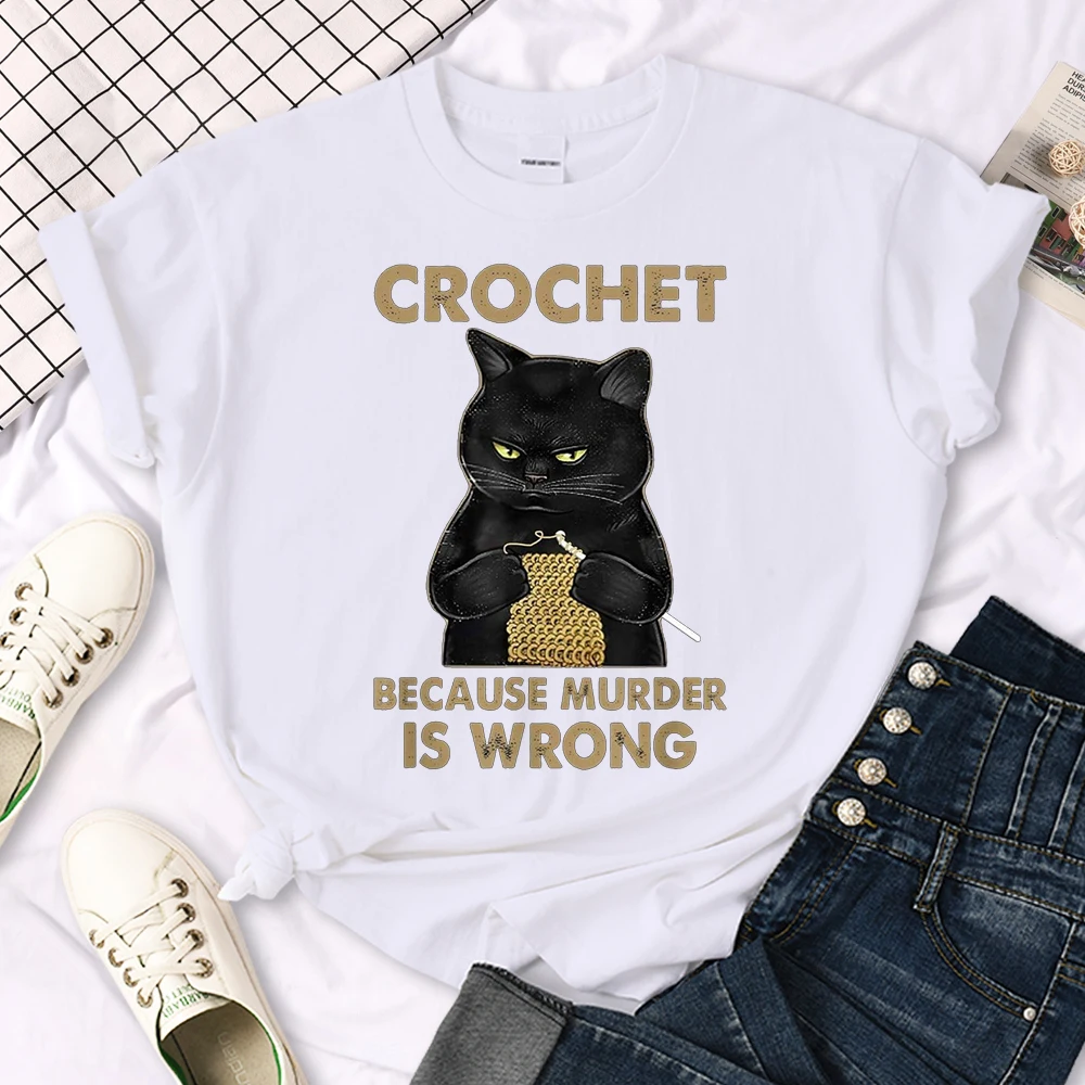 Crochet Because Murder Is Wrong Printing Female Tshirts Manga Summer T-shirt Summer Slim Tees Shirts Sports Slim Women T Shirts